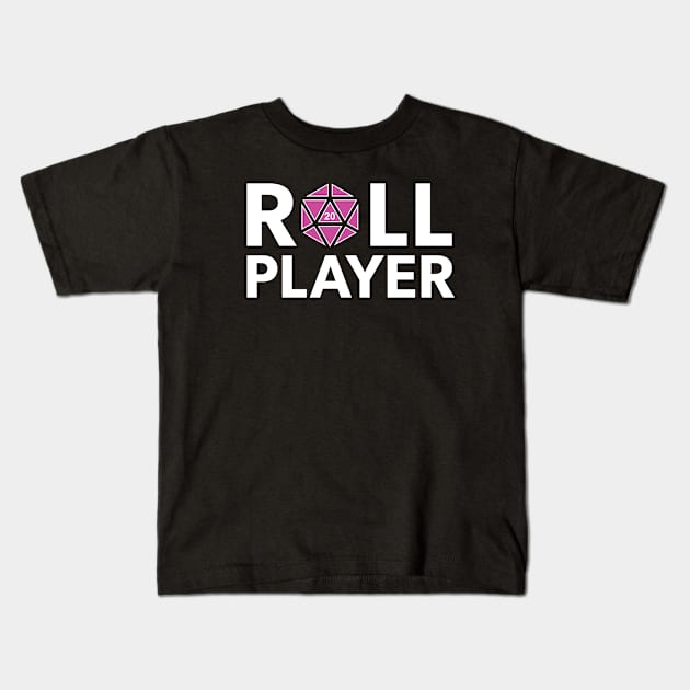 Roll Player (Pink d20) Kids T-Shirt by NashSketches